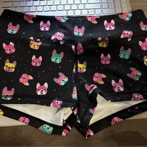 WODBOTTOM Women's Black Athletic Shorts with Colorful Dog Print